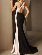Mermaid / Trumpet Beautiful Back Sexy Engagement Formal Evening Dress Halter Neck Sleeveless Court Train Spandex with Pleats Beading