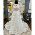 vestido novia Princess Short Puff Sleeve Lace Floral O-Neck Open Back Wedding Dress for Bride Court Train Wedding Gown