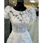 vestido novia Princess Short Puff Sleeve Lace Floral O-Neck Open Back Wedding Dress for Bride Court Train Wedding Gown