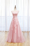 Tulle Lace Long Prom Dress, Lovely A-Line Open Back Evening Dress