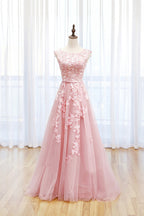 Tulle Lace Long Prom Dress, Lovely A-Line Open Back Evening Dress