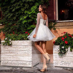 NumberSea Vintage Lace Short Wedding Dress Beach Long Sleeve Bridal Gowns