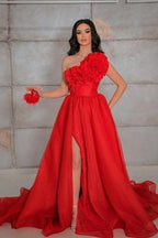 Vintage one shoulder sleeveless a-line tulle evening dresses pattern