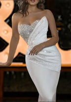 Vintage strapless mermaid sequined sleeveless satin Wedding Dresses