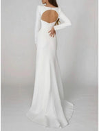 Mermaid / Trumpet Evening Gown Elegant Dress Formal Sweep / Brush Train Long Sleeve Square Neck Stretch Fabric with Pleats