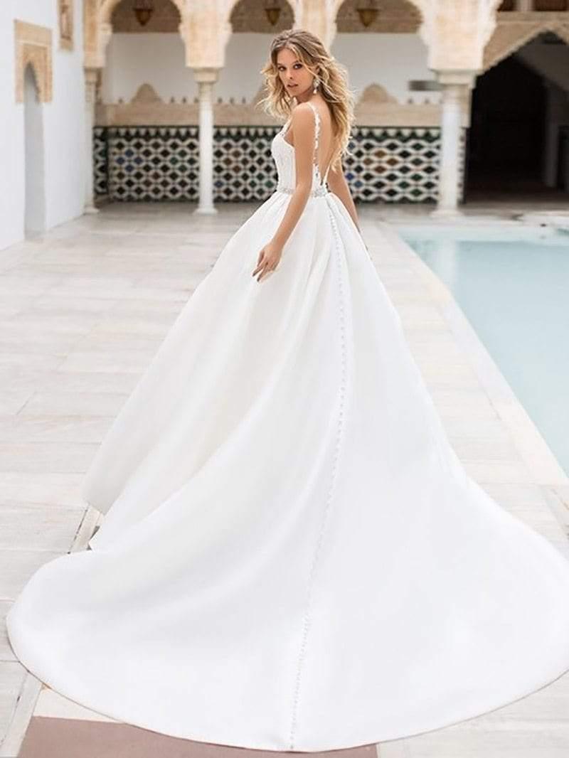 NumberSea Wedding Dress Lace Appliques Satin Bridal Dress