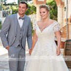 NumberSea Wedding Dress With Short Sleeve Sexy V-neck Lace