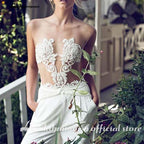 NumberSea Wedding Dresses Jumpsuit with Removable Skirt Lace Appliques