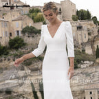 NumberSea Wedding Dresses Satin Simple V Neck Backless