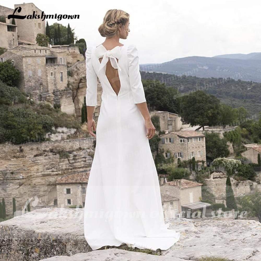 NumberSea Wedding Dresses Satin Simple V Neck Backless