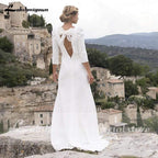 NumberSea Wedding Dresses Satin Simple V Neck Backless