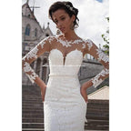 NumberSea Wedding Dresses White Shiny Long Sleeve V Neck