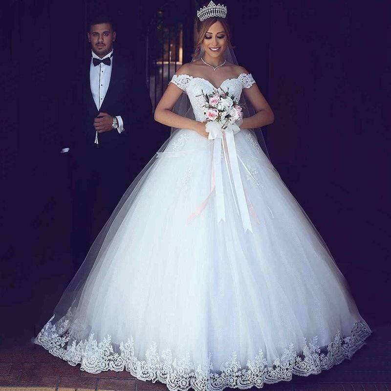 NumberSea Wedding Dresses with Lace Sweep Train Ball Gown