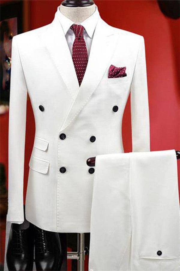 NumberSea White Bouble Breast Wedding Dress Suits Men Groom Tuxedos with Two-pieces