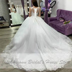 NumberSea White Bridal Ball Gown Wedding Dress Vintage Lace Appliques