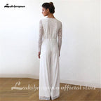 NumberSea White Lace Women Jumpsuits Wedding Dresses Long Sleeve