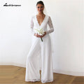 NumberSea White Lace Women Jumpsuits Wedding Dresses Long Sleeve