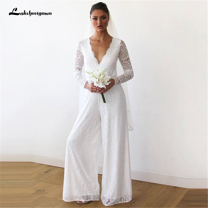 NumberSea White Lace Women Jumpsuits Wedding Dresses Long Sleeve