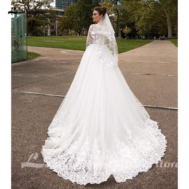 NumberSea White Long Sleeves Ivory Wedding Dresses
