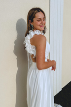 Ruffle Straps Pleated Cut-Out Deep V Long Prom Dress