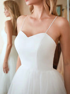 Short A-line Sweetheart Tulle Tea Length Wedding Dresses