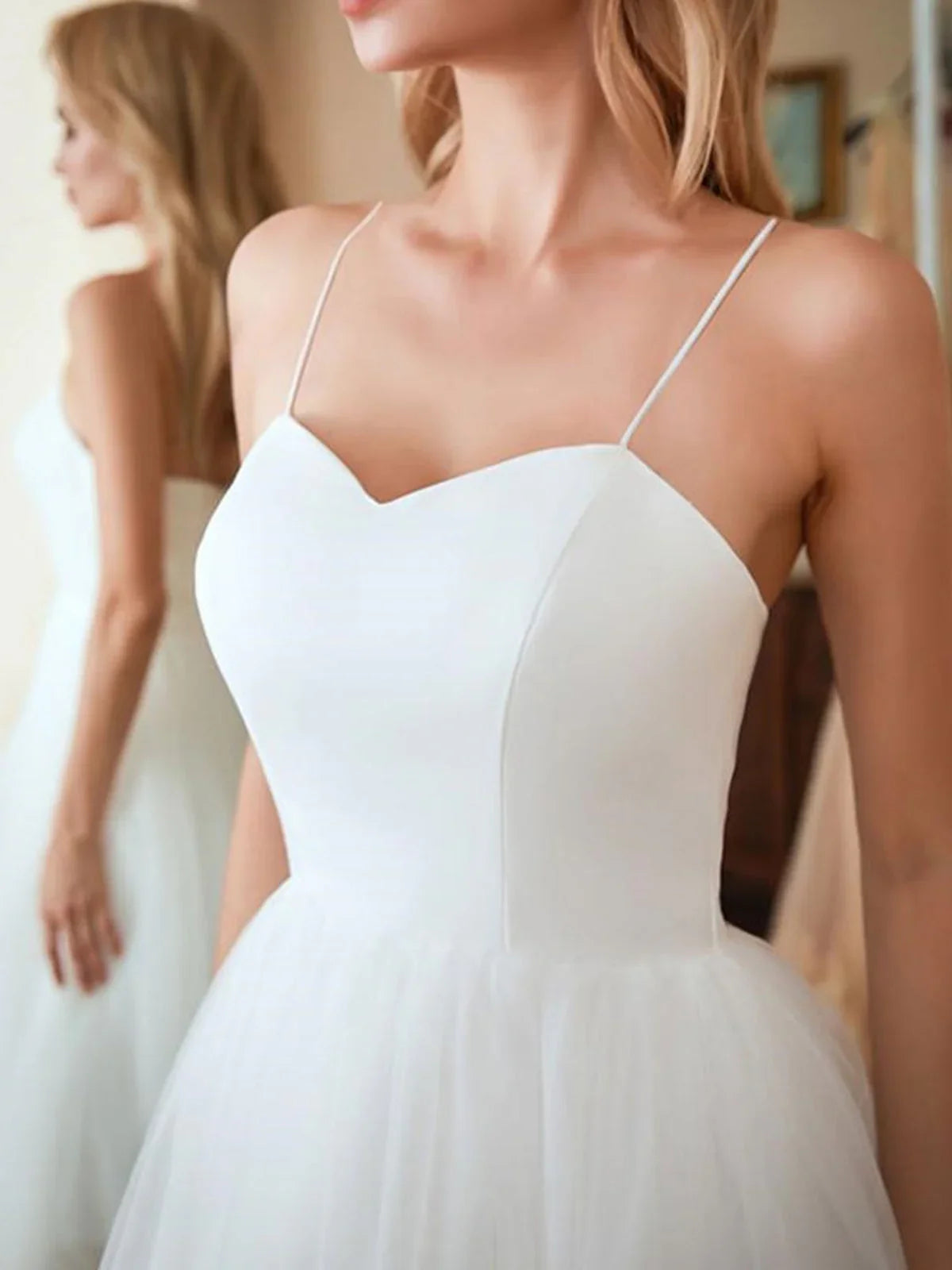 Short A-line Sweetheart Tulle Tea Length Wedding Dresses