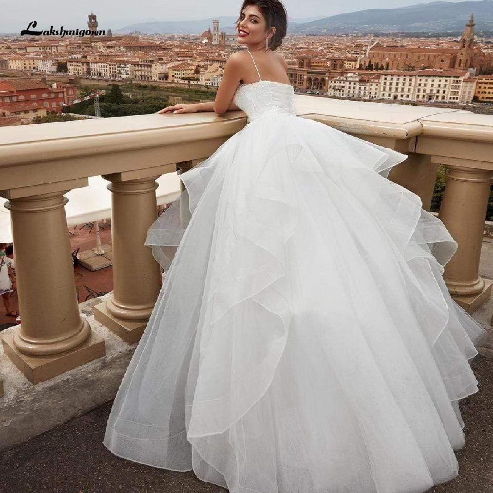 NumberSea White Tulle Bridal Gown Wedding Dress Lace Up Back Vintage Plus Size Wedding Gowns Floor Length