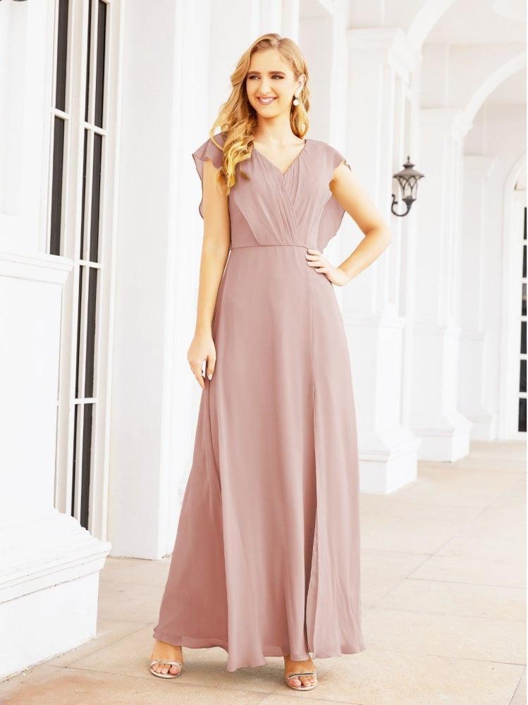 Women's Bridesmaid Dresses Chiffon Cape Formal Evening Party Prom Dress Open Back Gowns for Wedding Guests SEA28058