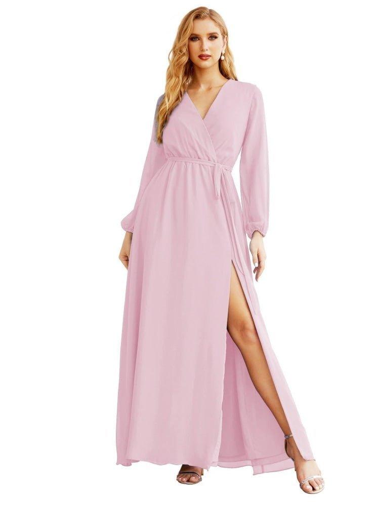 Women's Chiffon Bridesmaid Dress A line Long Sleeves Formal Evening Prom Gown for Wedding Guest SEA28032