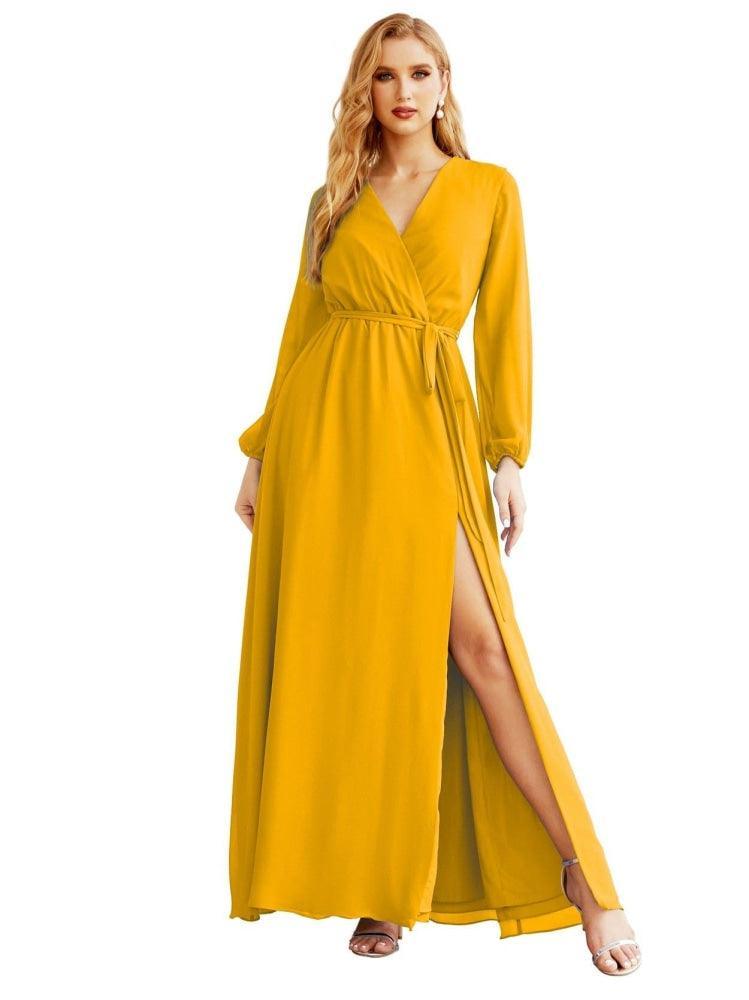 Women's Chiffon Bridesmaid Dress A line Long Sleeves Formal Evening Prom Gown for Wedding Guest SEA28032