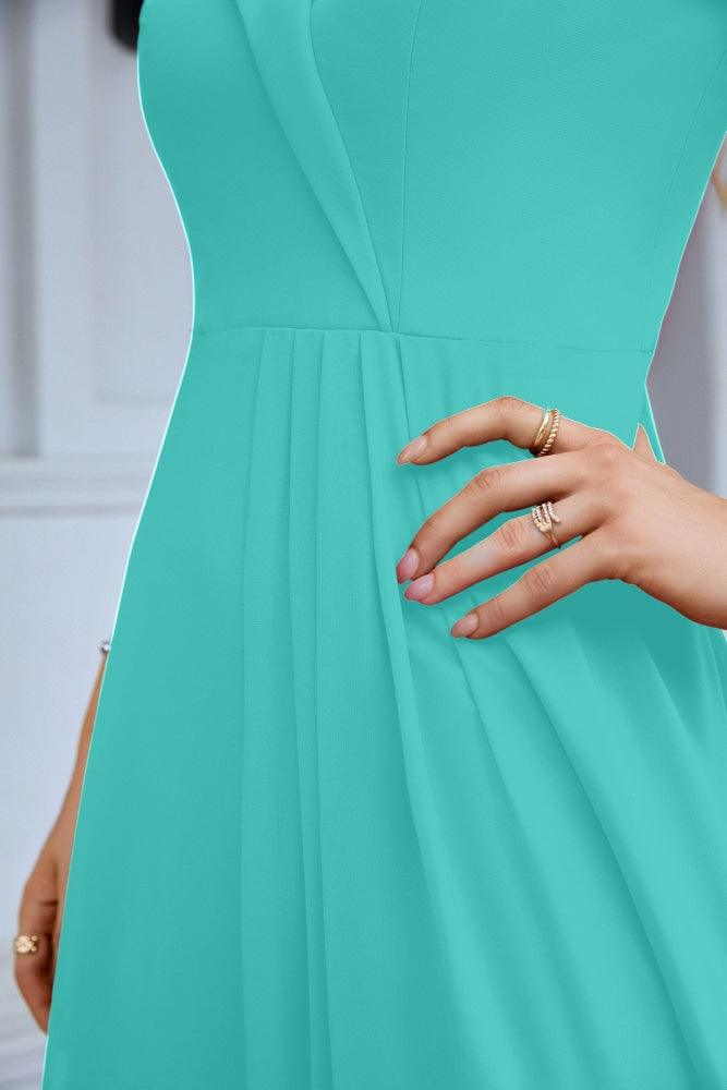 Women's thin strap off the shoulder bridesmaid mopping the floor evening dress 28093
