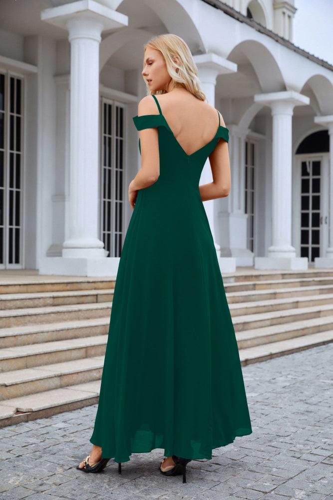 Women's thin strap off the shoulder bridesmaid mopping the floor evening dress 28093