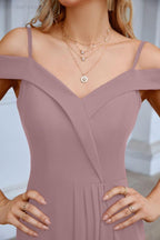 Women's thin strap off the shoulder bridesmaid mopping the floor evening dress 28093