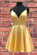 V Neck Satin Straps Homecoming Dresses Short Prom Dress
