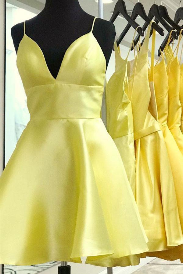 V Neck Satin Straps Homecoming Dresses Short Prom Dress