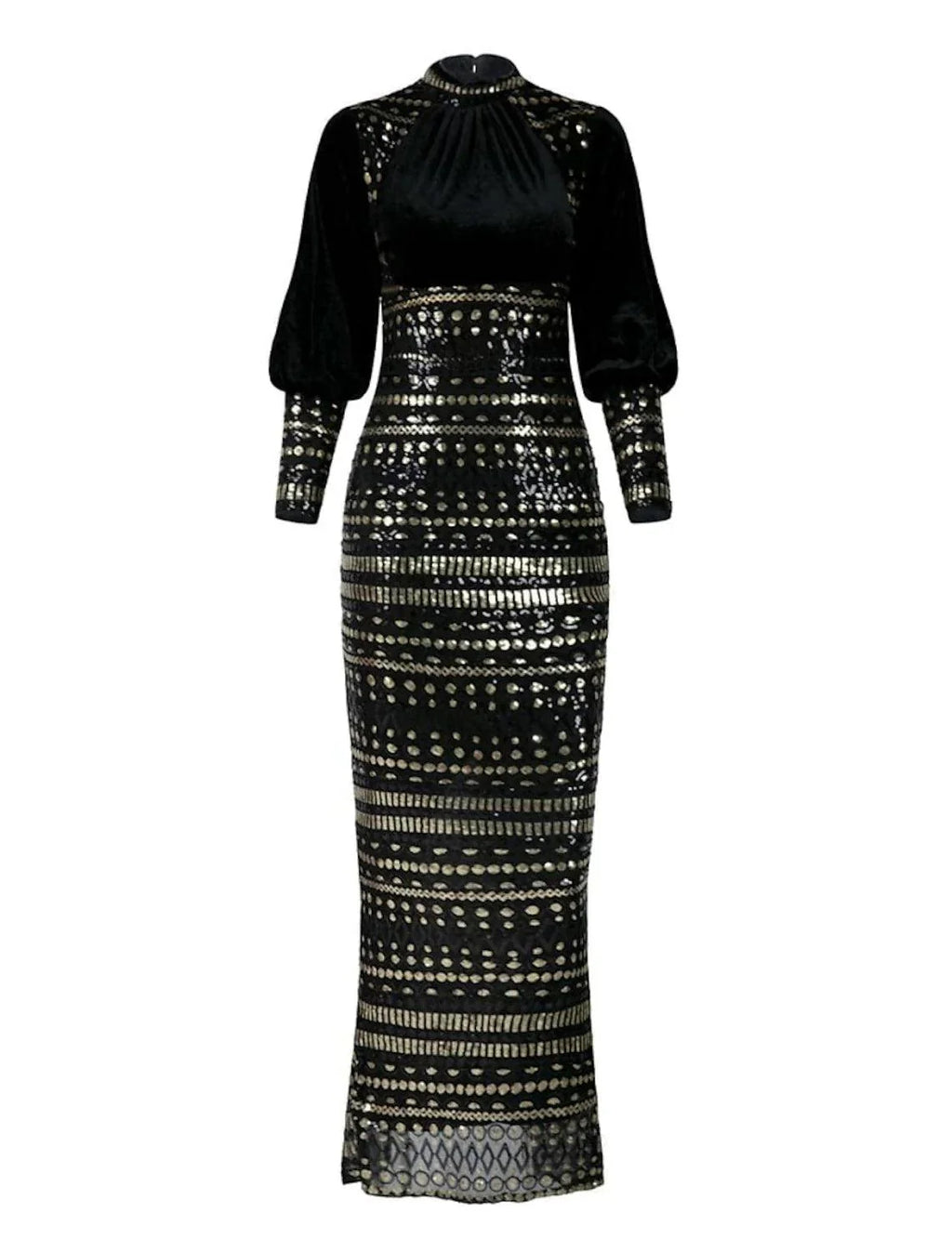 Sheath / Column Evening Gown Black Elegant Dress Formal Fall Ankle Length Long Sleeve High Neck Stretch Fabric with Sequin