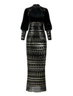 Sheath / Column Evening Gown Black Elegant Dress Formal Fall Ankle Length Long Sleeve High Neck Stretch Fabric with Sequin