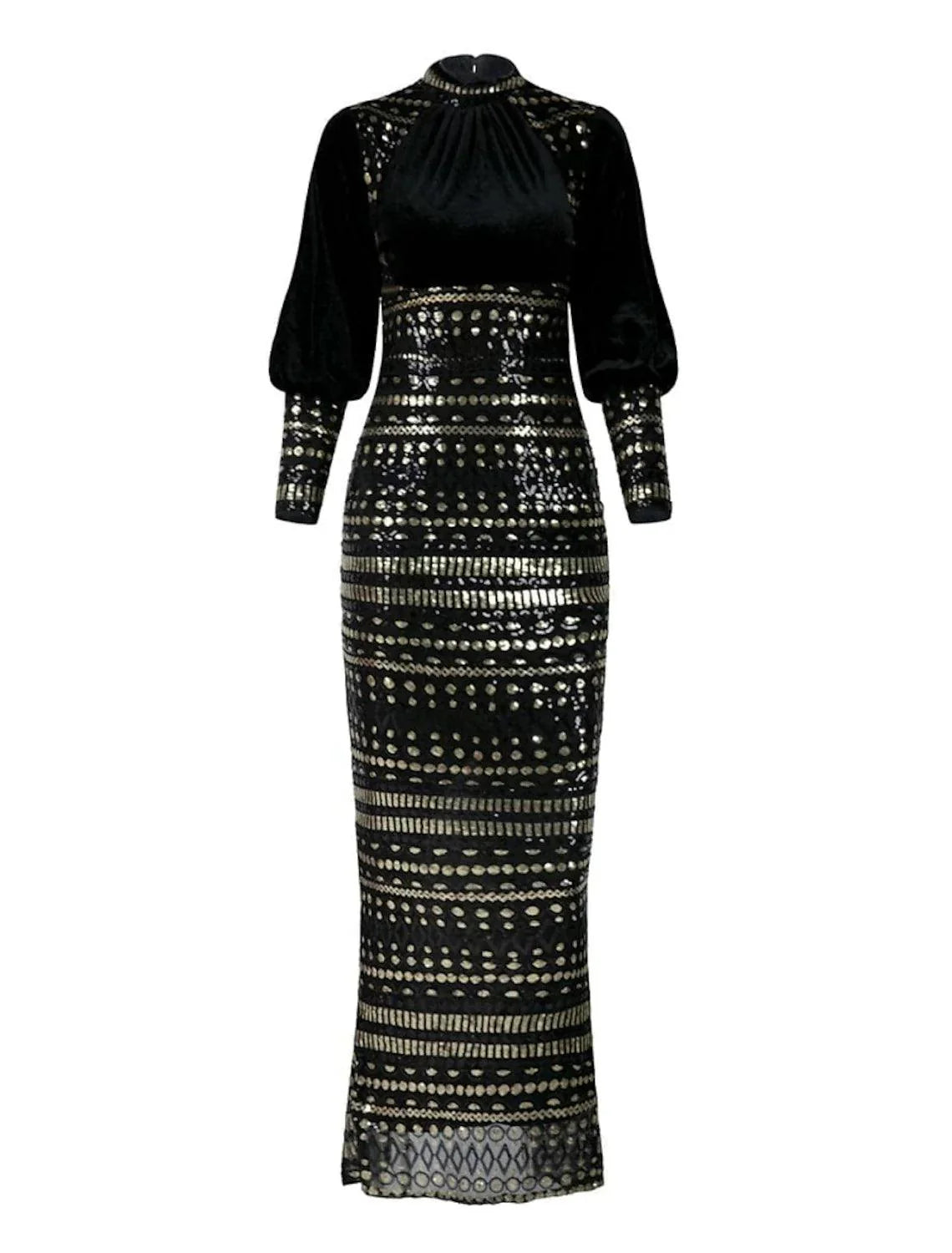 Sheath / Column Evening Gown Black Elegant Dress Formal Fall Ankle Length Long Sleeve High Neck Stretch Fabric with Sequin