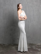 Mermaid / Trumpet Evening Gown Sparkle & Shine Dress Formal Wedding Guest Floor Length Short Sleeve One Shoulder Sequined with Sequin